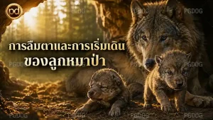 การลืมตาและการเริ่มเดิน ของลูกหมาป่า