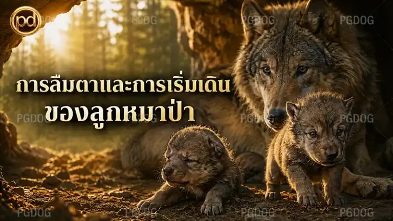 การลืมตาและการเริ่มเดิน ของลูกหมาป่า